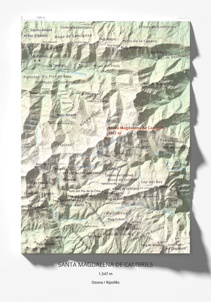 Mapa de relieve de Santa Magdalena de Cambrils, 1547 m, Osona · Ripollès, lámina 100 Cims de Trobart 21 × 30 cm.
