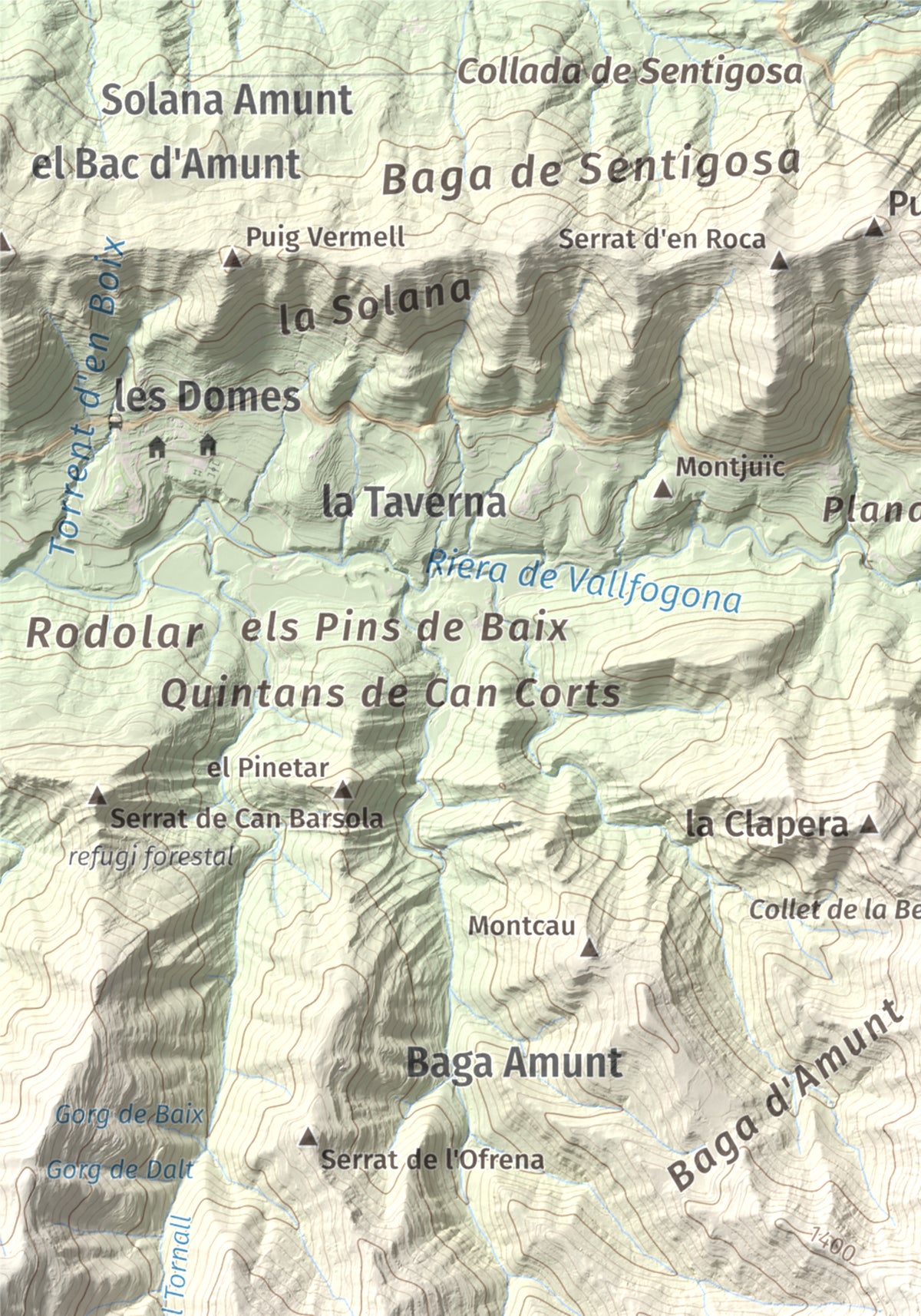 Mapa de relieve de Santa Magdalena de Cambrils, 1547 m, Osona · Ripollès, lámina 100 Cims de Trobart. Detalle de la zona superior izquierda. 21 × 30 cm.