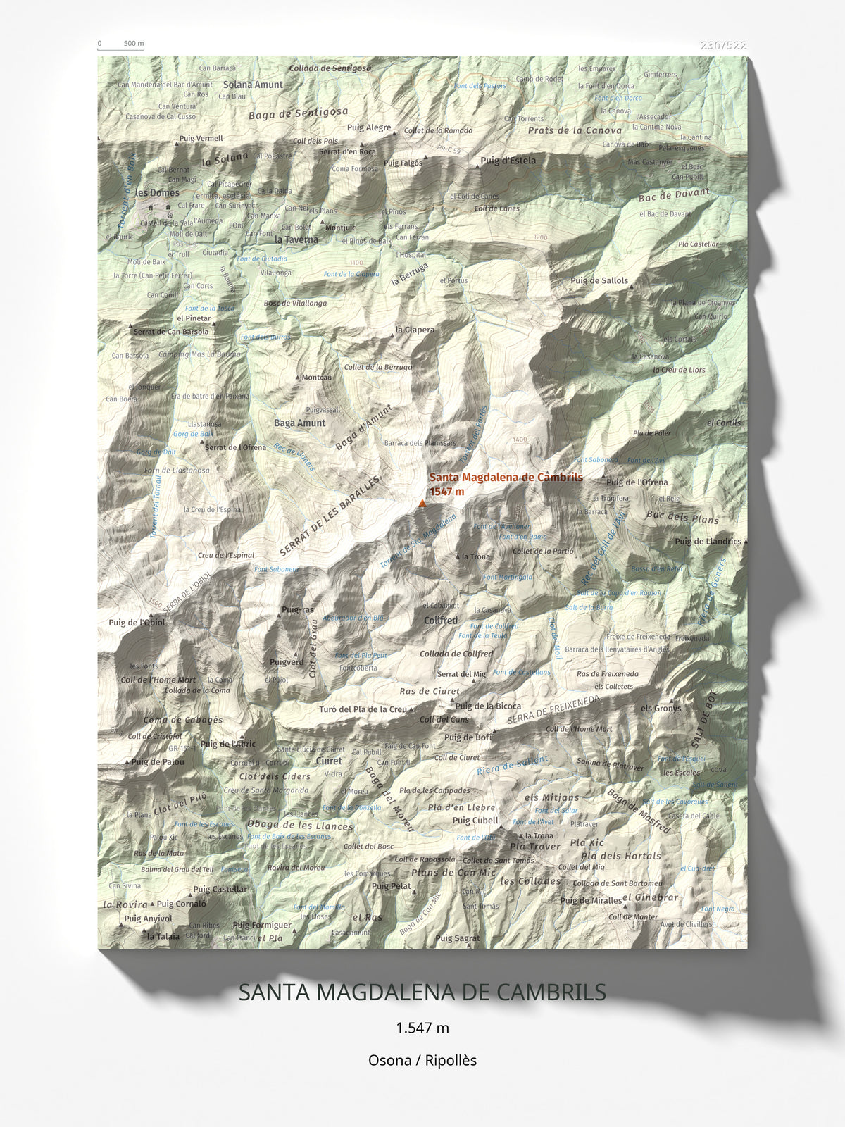 Mapa de relieve de Santa Magdalena de Cambrils, 1547 m, Osona · Ripollès, lámina 100 Cims de Trobart 30 × 40 cm.