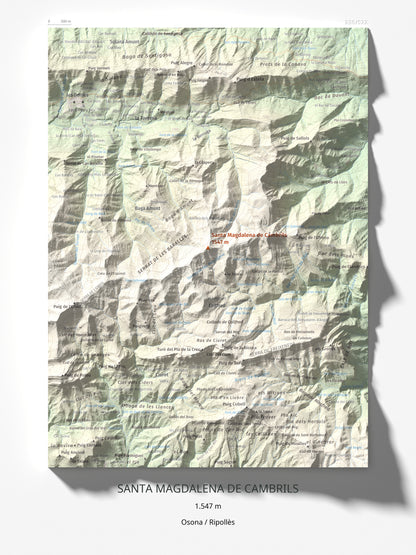 Mapa de relieve de Santa Magdalena de Cambrils, 1547 m, Osona · Ripollès, lámina 100 Cims de Trobart 30 × 40 cm.
