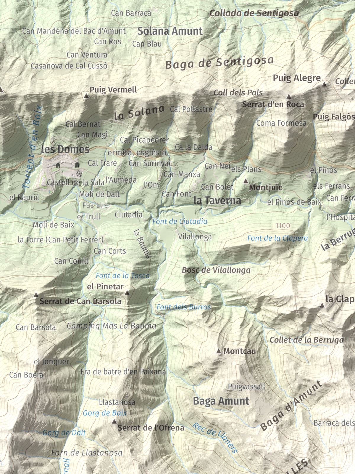 Mapa de relieve de Santa Magdalena de Cambrils, 1547 m, Osona · Ripollès, lámina 100 Cims de Trobart. Detalle de la zona superior izquierda. 30 × 40 cm.