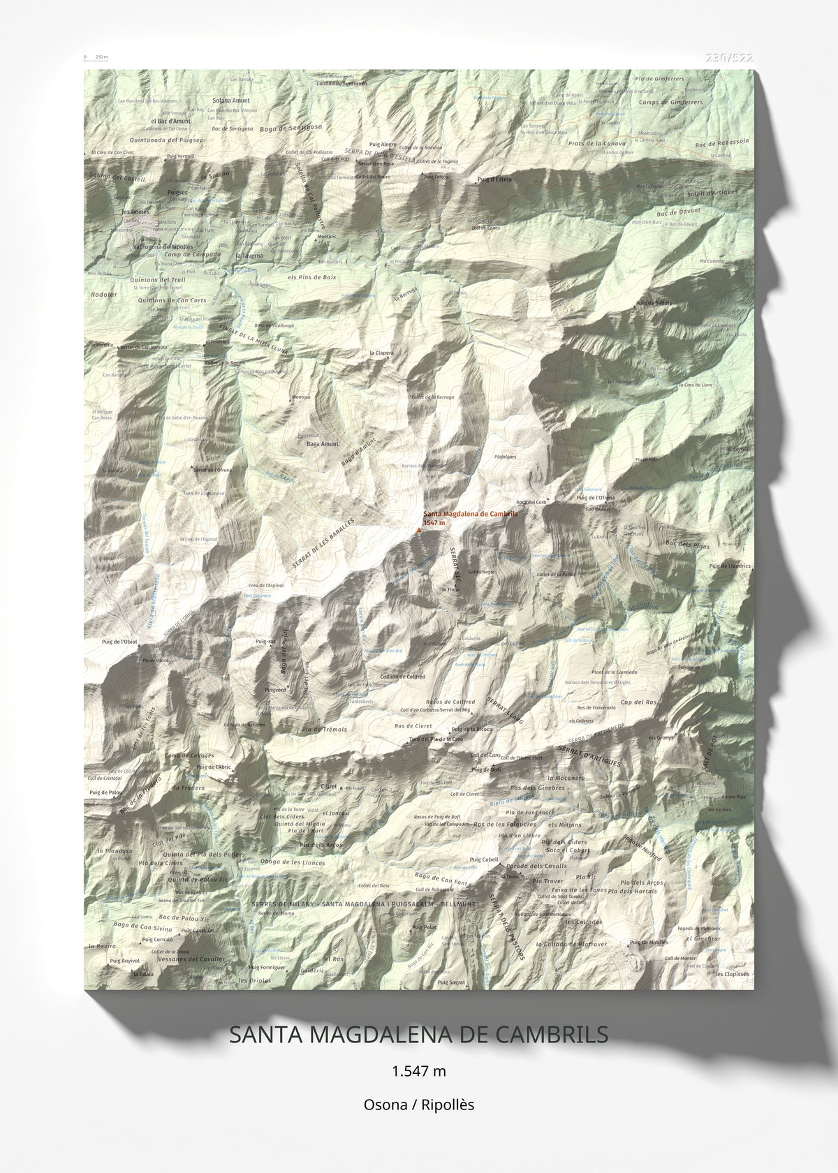 Mapa de relieve de Santa Magdalena de Cambrils, 1547 m, Osona · Ripollès, lámina 100 Cims de Trobart 50 × 70 cm.
