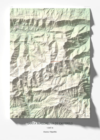 Mapa de relieve de Santa Magdalena de Cambrils, 1547 m, Osona · Ripollès, lámina 100 Cims de Trobart 50 × 70 cm.