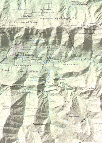 Mapa de relieve de Santa Magdalena de Cambrils, 1547 m, Osona · Ripollès, lámina 100 Cims de Trobart. Detalle de la zona superior izquierda. 50 × 70 cm.