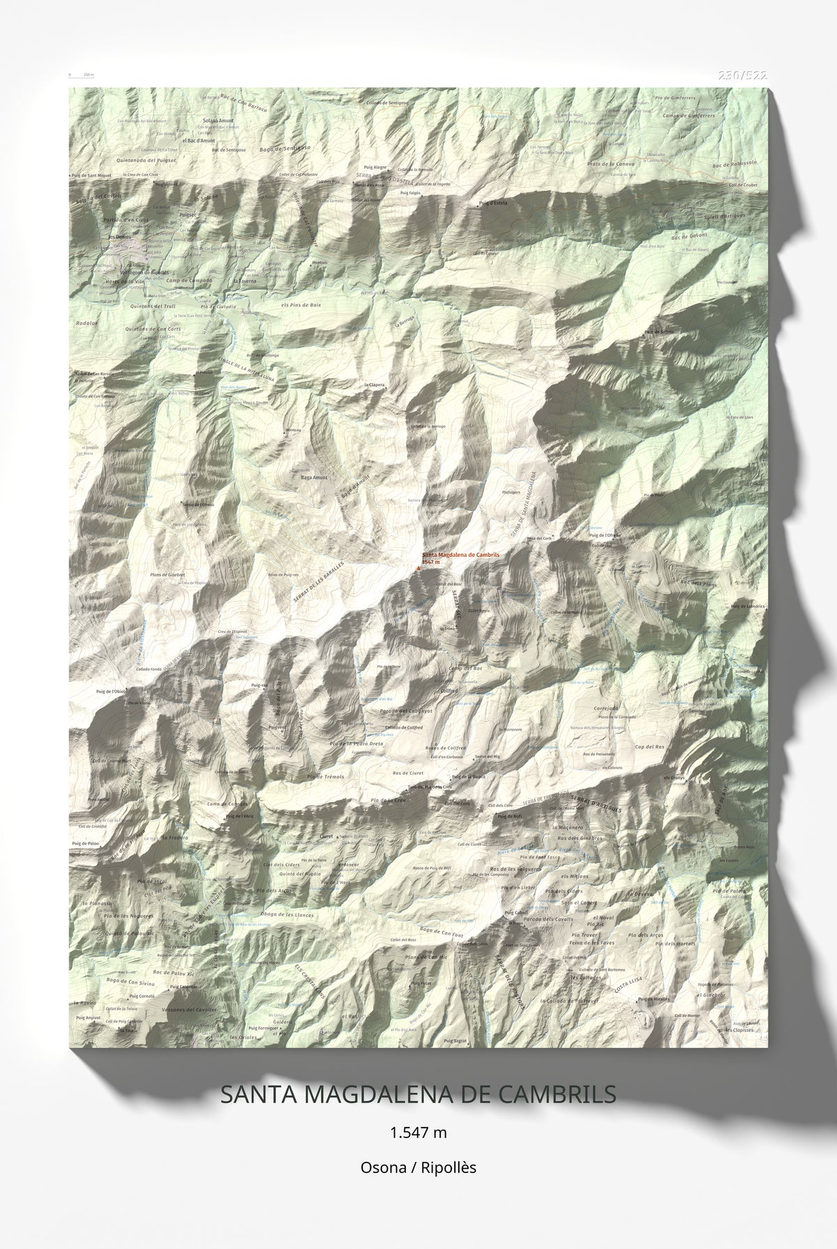 Mapa de relieve de Santa Magdalena de Cambrils, 1547 m, Osona · Ripollès, lámina 100 Cims de Trobart 61 × 91 cm.