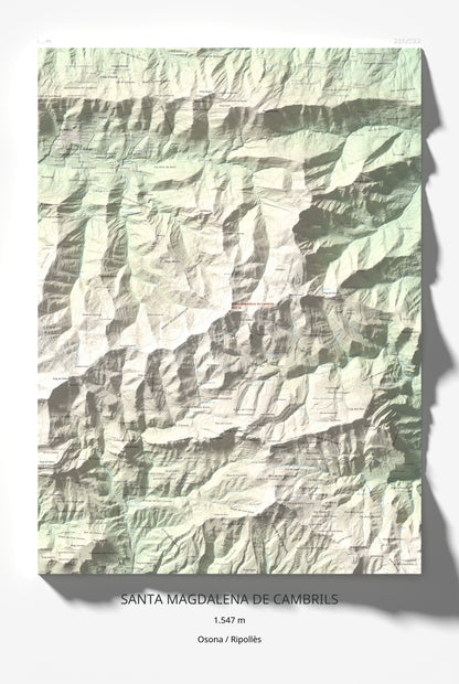 Mapa de relieve de Santa Magdalena de Cambrils, 1547 m, Osona · Ripollès, lámina 100 Cims de Trobart 61 × 91 cm.