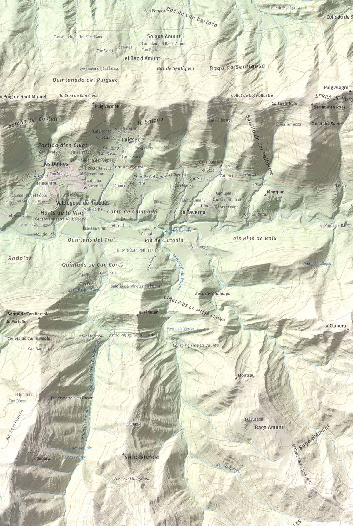 Mapa de relieve de Santa Magdalena de Cambrils, 1547 m, Osona · Ripollès, lámina 100 Cims de Trobart. Detalle de la zona superior izquierda. 61 × 91 cm.