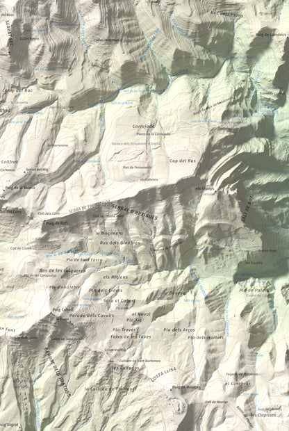 Mapa de relieve de Santa Magdalena de Cambrils, 1547 m, Osona · Ripollès, lámina 100 Cims de Trobart. Detalle de la zona inferior derecha. 61 × 91 cm.
