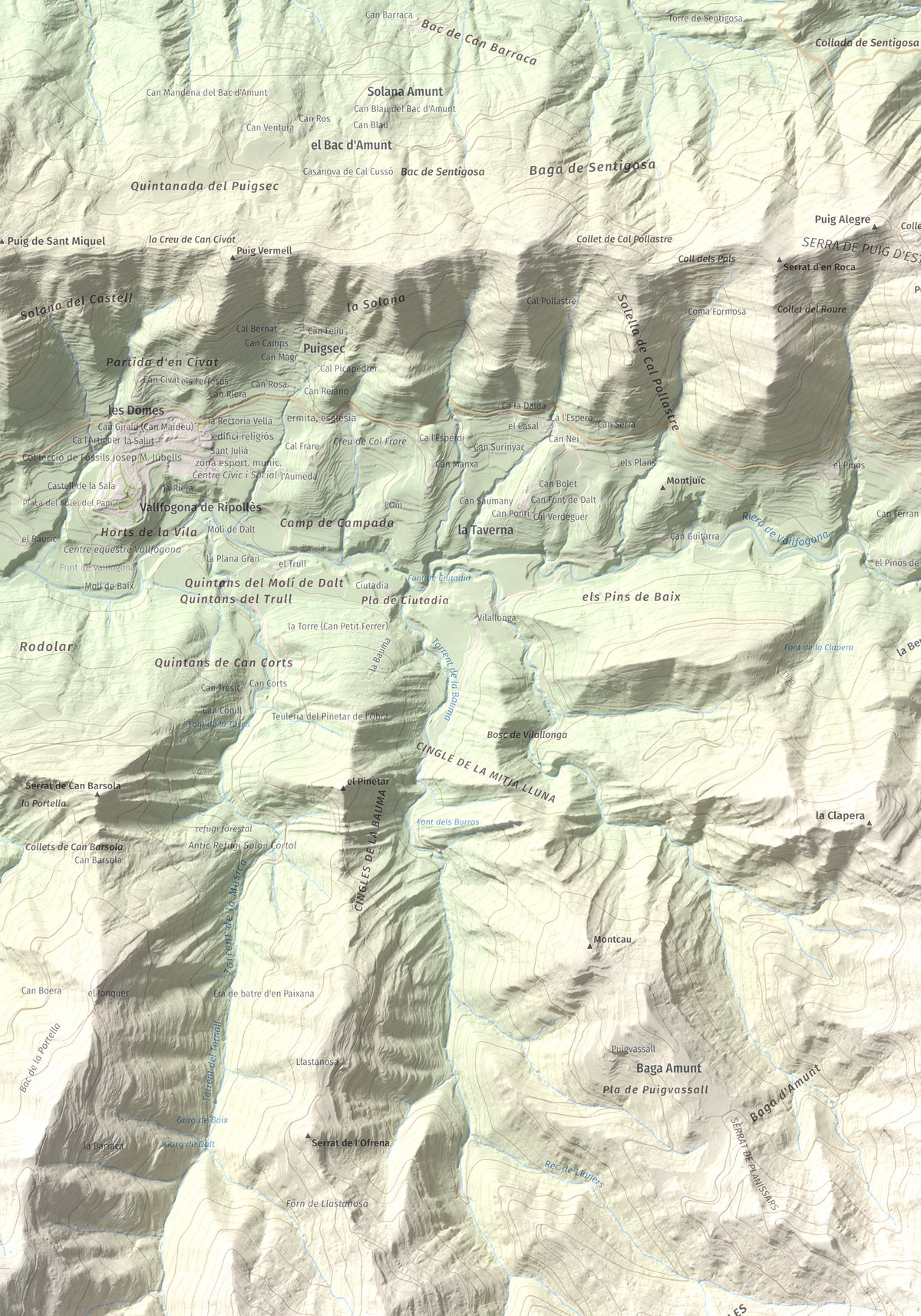 Mapa de relieve de Santa Magdalena de Cambrils, 1547 m, Osona · Ripollès, lámina 100 Cims de Trobart. Detalle de la zona superior izquierda. 70 × 100 cm.