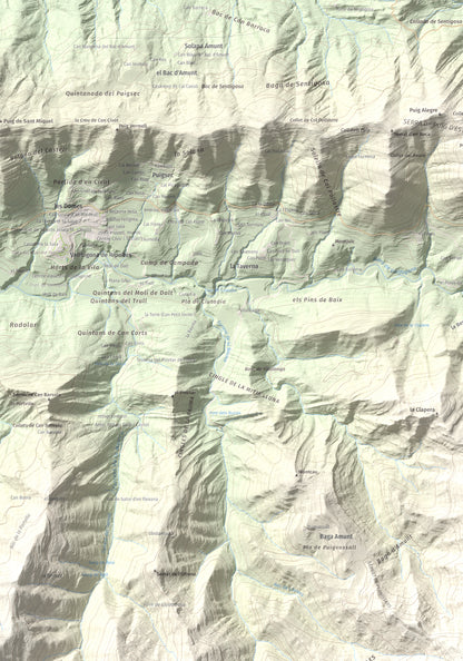 Mapa de relieve de Santa Magdalena de Cambrils, 1547 m, Osona · Ripollès, lámina 100 Cims de Trobart. Detalle de la zona superior izquierda. 70 × 100 cm.