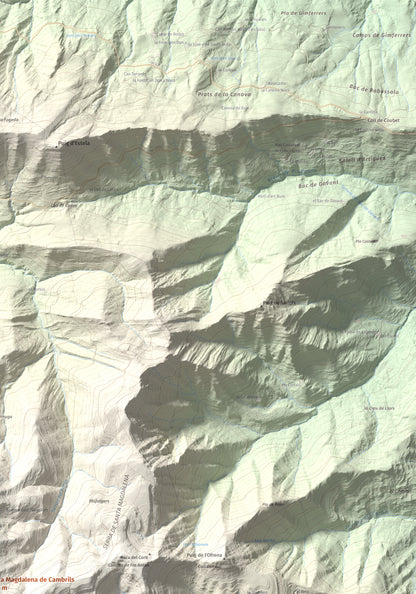 Mapa de relieve de Santa Magdalena de Cambrils, 1547 m, Osona · Ripollès, lámina 100 Cims de Trobart. Detalle de la zona superior derecha. 70 × 100 cm.