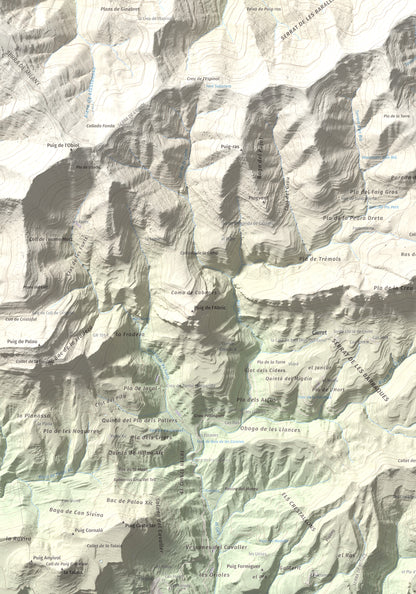 Mapa de relieve de Santa Magdalena de Cambrils, 1547 m, Osona · Ripollès, lámina 100 Cims de Trobart. Detalle de la zona inferior izquierda. 70 × 100 cm.