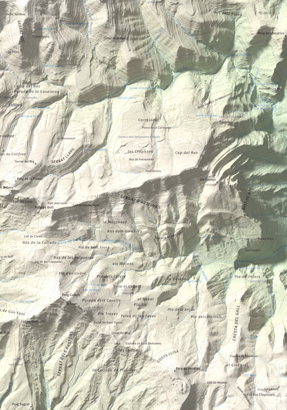 Mapa de relieve de Santa Magdalena de Cambrils, 1547 m, Osona · Ripollès, lámina 100 Cims de Trobart. Detalle de la zona inferior derecha. 70 × 100 cm.