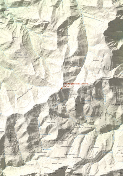 Mapa de relieve de Santa Magdalena de Cambrils, 1547 m, Osona · Ripollès, lámina 100 Cims de Trobart. Detalle de la zona central. 70 × 100 cm.