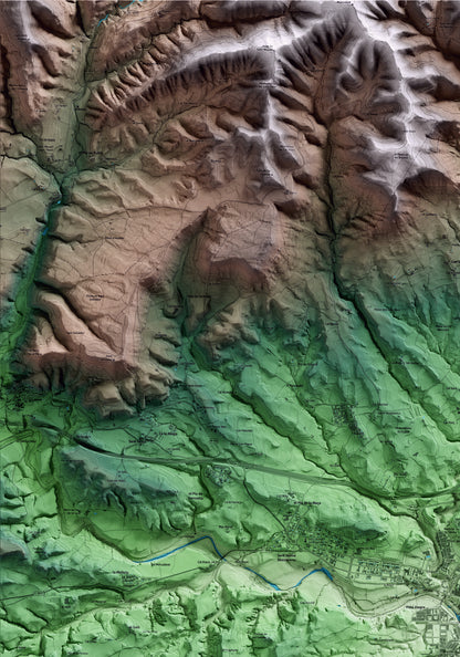 Mapa artístico del relieve de Santa Margarida de Montbui, al Anoia, con 15 km de entorno y base topográfica ICGC. Detalle de la zona superior izquierda.