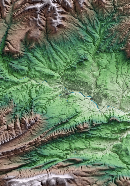 Mapa artístico del relieve de Santa Margarida de Montbui, al Anoia, con 15 km de entorno y base topográfica ICGC