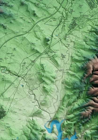 Mapa artístico del relieve de Santa Margarida i els Monjos, al Alt Penedès, con 15 km de entorno y base topográfica ICGC. Detalle de la zona inferior izquierda.