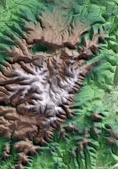 Mapa artístico del relieve de Santa Margarida i els Monjos, al Alt Penedès, con 15 km de entorno y base topográfica ICGC. Detalle de la zona inferior derecha.