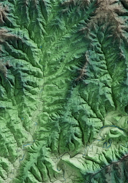 Mapa artístico del relieve de Santa Maria d'Oló, al Moianès, con 15 km de entorno y base topográfica ICGC. Detalle de la zona superior izquierda.
