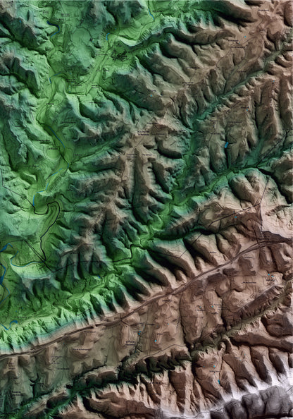 Mapa artístico del relieve de Santa Maria d'Oló, al Moianès, con 15 km de entorno y base topográfica ICGC. Detalle de la zona superior derecha.