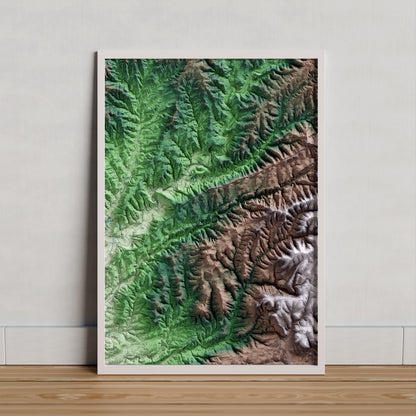 Mapa artístico del relieve de Santa Maria d'Oló, al Moianès, con 15 km de entorno y base topográfica ICGC. Presentación enmarcada.
