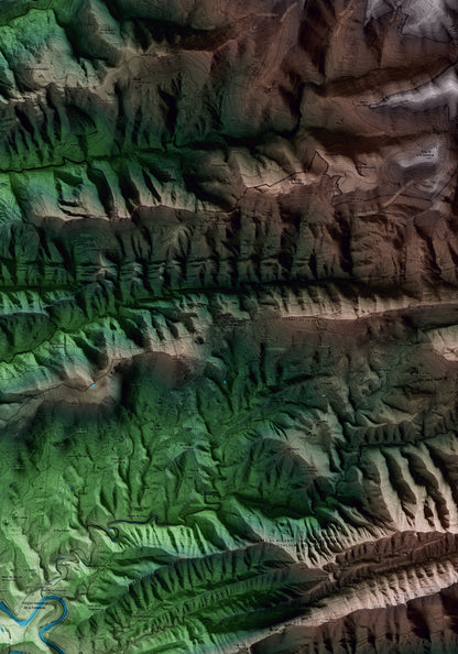 Mapa artístico del relieve de Santa Maria de Besora, a Osona, con 15 km de entorno y base topográfica ICGC. Detalle de la zona central.