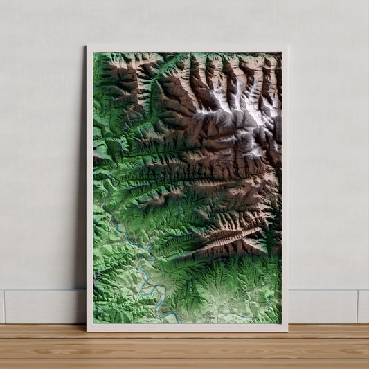 Mapa artístico del relieve de Santa Maria de Besora, a Osona, con 15 km de entorno y base topográfica ICGC. Presentación enmarcada.