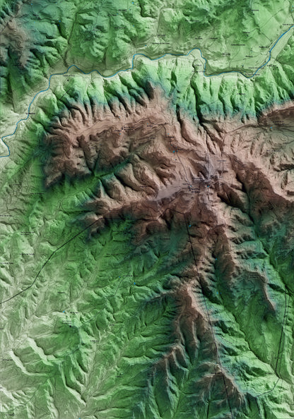 Mapa artístico del relieve de Santa Maria de Merlès, al Berguedà, con 15 km de entorno y base topográfica ICGC. Detalle de la zona inferior izquierda.