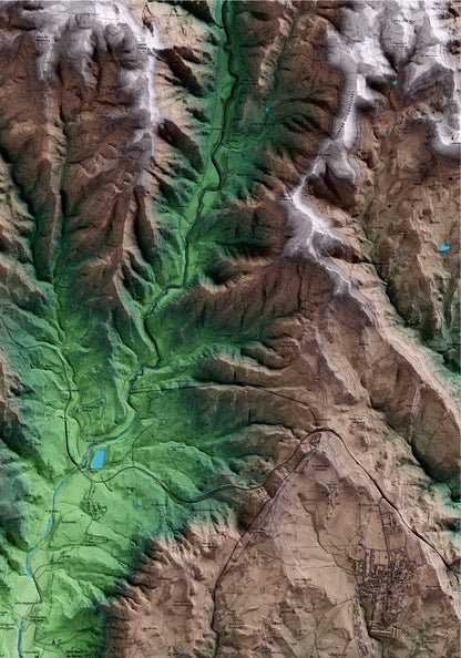 Mapa artístico del relieve de Santa Maria de Merlès, al Berguedà, con 15 km de entorno y base topográfica ICGC. Detalle de la zona superior derecha.