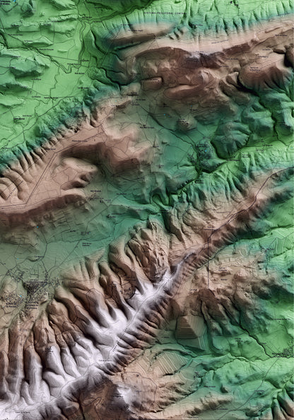 Mapa artístico del relieve de Santa Maria de Miralles, al Anoia, con 15 km de entorno y base topográfica ICGC. Detalle de la zona inferior derecha.