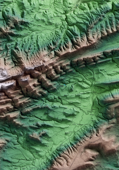 Mapa artístico del relieve de Santa Maria de Miralles, al Anoia, con 15 km de entorno y base topográfica ICGC. Detalle de la zona central.