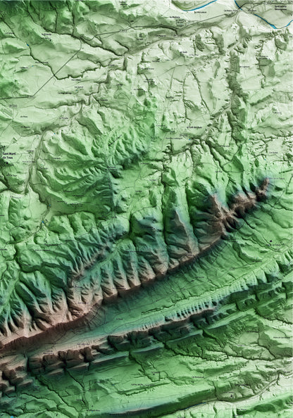 Mapa artístico del relieve de Santa Maria de Miralles, al Anoia, con 15 km de entorno y base topográfica ICGC. Detalle de la zona superior derecha.