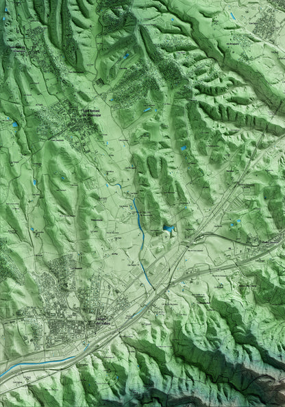 Mapa artístico del relieve de Santa Maria de Palautordera, al Vallès Oriental, con 15 km de entorno y base topográfica ICGC. Detalle de la zona inferior izquierda.