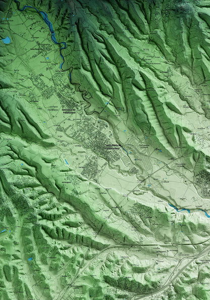 Mapa artístico del relieve de Santa Maria de Palautordera, al Vallès Oriental, con 15 km de entorno y base topográfica ICGC. Detalle de la zona central.