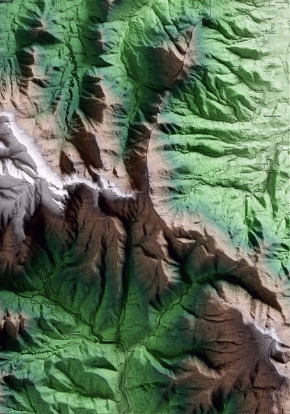Mapa artístico del relieve de Santa Pau, a la Garrotxa, con 15 km de entorno y base topográfica ICGC. Detalle de la zona inferior derecha.