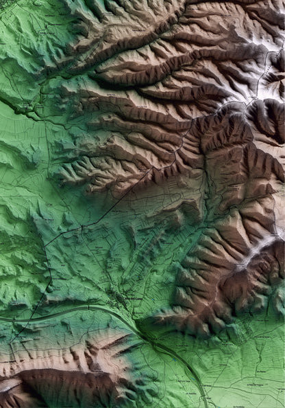 Mapa artístico del relieve de Sarral, a la Conca de Barberà, con 15 km de entorno y base topográfica ICGC. Detalle de la zona inferior derecha.