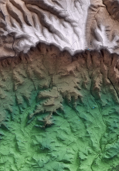 Mapa artístico del relieve de Sarral, a la Conca de Barberà, con 15 km de entorno y base topográfica ICGC. Detalle de la zona superior izquierda.