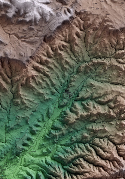 Mapa artístico del relieve de Sarral, a la Conca de Barberà, con 15 km de entorno y base topográfica ICGC. Detalle de la zona superior derecha.