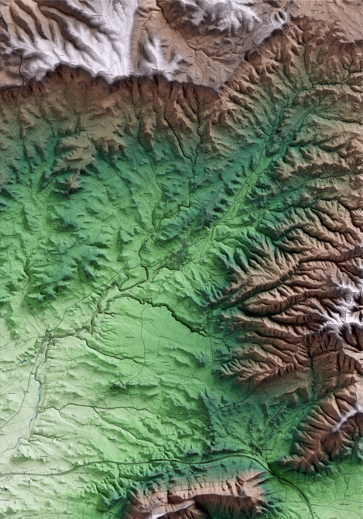 Mapa artístico del relieve de Sarral, a la Conca de Barberà, con 15 km de entorno y base topográfica ICGC