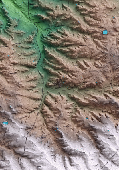 Mapa artístico del relieve de Sarroca de Lleida, al Segrià, con 15 km de entorno y base topográfica ICGC. Detalle de la zona inferior derecha.