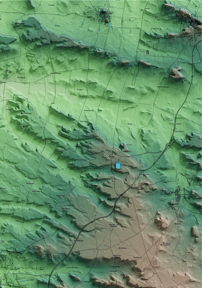 Mapa artístico del relieve de Sarroca de Lleida, al Segrià, con 15 km de entorno y base topográfica ICGC. Detalle de la zona superior derecha.