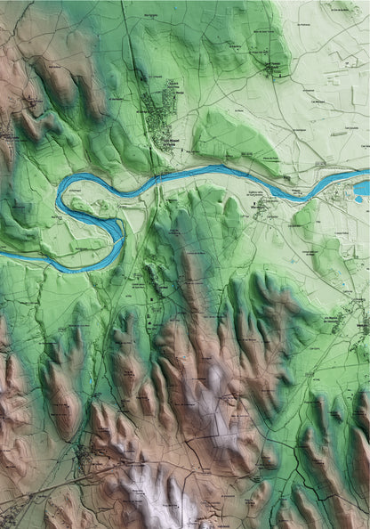 Mapa artístico del relieve de Saus, Camallera i Llampaies, al Alt Empordà, con 15 km de entorno y base topográfica ICGC. Detalle de la zona superior derecha.