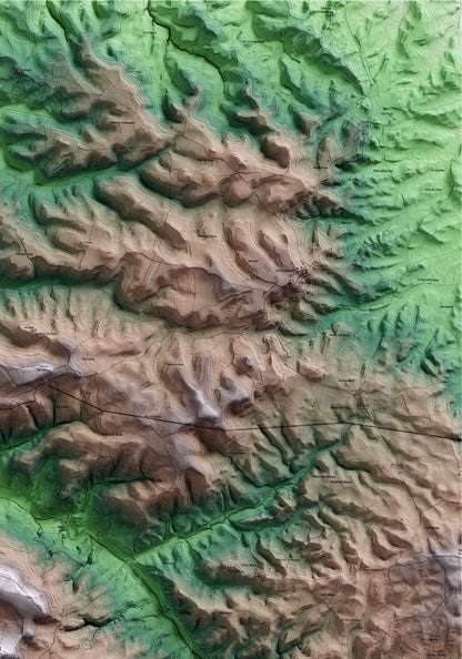 Mapa artístico del relieve de Savallà del Comtat, a la Conca de Barberà, con 15 km de entorno y base topográfica ICGC. Detalle de la zona superior derecha.