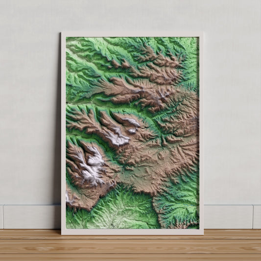 Mapa artístico del relieve de Savallà del Comtat, a la Conca de Barberà, con 15 km de entorno y base topográfica ICGC. Presentación enmarcada.
