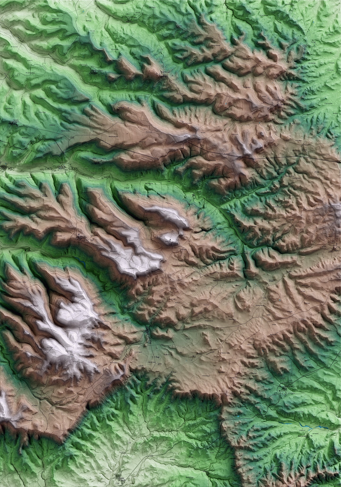 Mapa artístico del relieve de Savallà del Comtat, a la Conca de Barberà, con 15 km de entorno y base topográfica ICGC