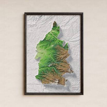 Mapa de relleu de la Segarra, amb el territori en color i l’entorn en blanc. Presentació amb marc. 70 × 100 cm. Estil Clàssic.