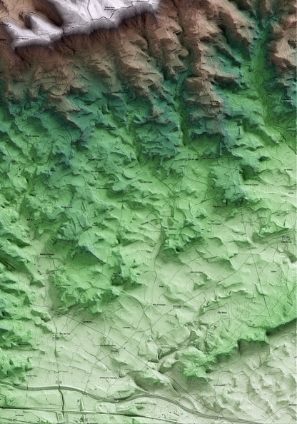 Mapa artístico del relieve de Senan, a la Conca de Barberà, con 15 km de entorno y base topográfica ICGC. Detalle de la zona inferior derecha.