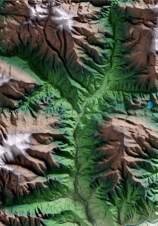 Mapa artístico del relieve de Senterada, al Pallars Jussà, con 15 km de entorno y base topográfica ICGC
