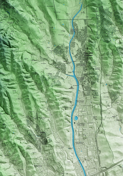 Mapa artístico del relieve de Sentmenat, al Vallès Occidental, con 15 km de entorno y base topográfica ICGC. Detalle de la zona inferior derecha.