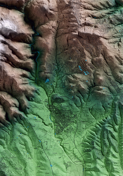 Mapa artístico del relieve de Sentmenat, al Vallès Occidental, con 15 km de entorno y base topográfica ICGC. Detalle de la zona superior derecha.